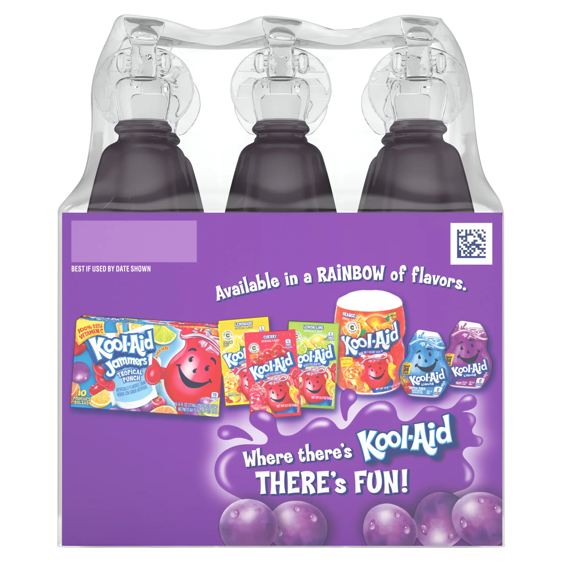(8 pack) Kool-Aid Bursts Soft Drink, 6 Bottles, for School Lunches and On-the-Go Hydration, artificial flavor Grape, Caffeine Free, 6.75 oz