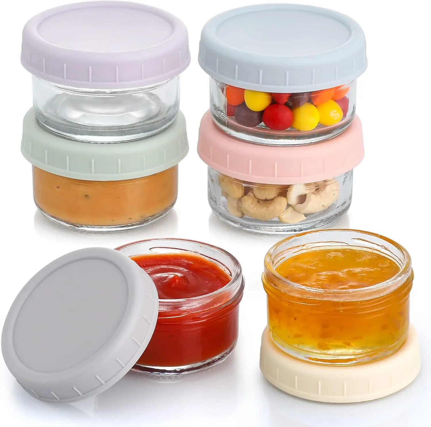 [6 Pack] Glass Salad Dressing To-Go Containers, 2.7 oz Leakproof Reusable Condiment Cups with Lids, Food-Safe Storage & Portion-Controlled Food Containers for Lunch Box, Kitchen Utensils
