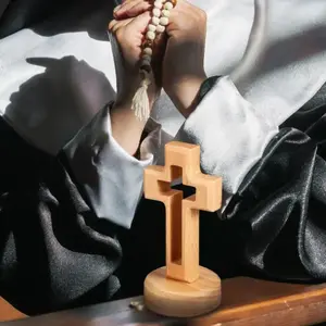 Wooden Cross Ornament, Handcrafted Solid Wood Cross Ornament, Religious Easter Decor, Indoor Spiritual Accent for Various Room Types