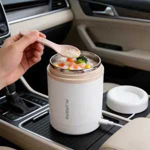 600ML Electric Heating Lunch Box, Portable Picnic Milk Drink Food Heater, Stainless Steel Food Warmer Container