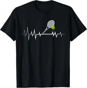 100% cotton Unisex Tennis Heartbeat Shirt Sports Lover Tee T-Shirt