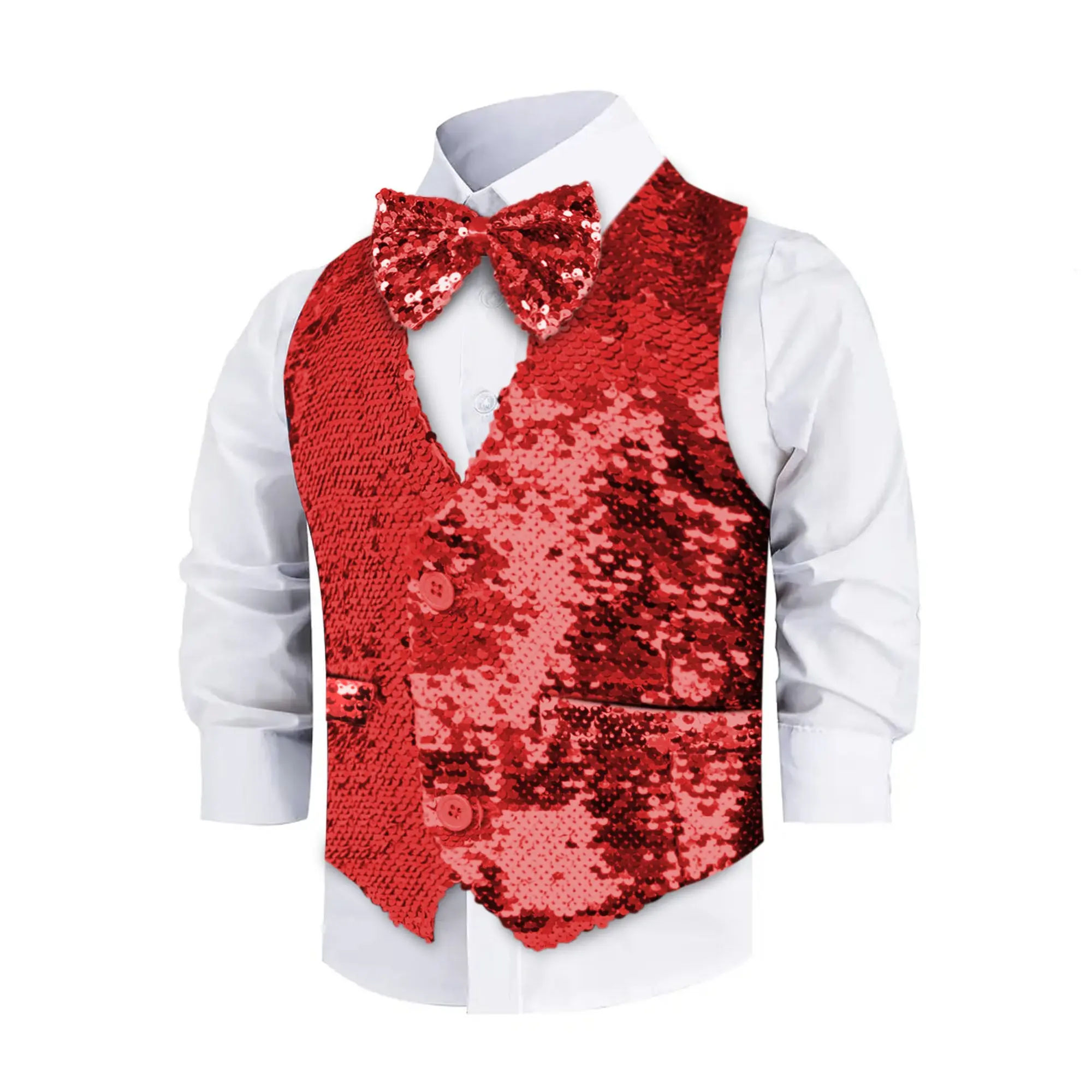 Sequin Vest with Bowtie For Kids | Sparkling 2-Piece Costume Set - Dress-Up Accessory for Birthday Party, Dance Performance & Holiday