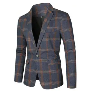 Men's Plaid Print Button Front Flap Pocket Blazer, Regular Fit Tailored Long Sleeve Lapel Neckline Suit Jacket for Business Formal Occasions, Designer Men's Clothes, Fashion Men's Clothing for Fall & Winter, Menswear, Coat, Suit Coats Work