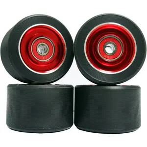 62mm Aluminum Alloy Speed Skate Replacement Wheels with ABEC-9 Bearing, 4 Pack Black-Red for Roller Skate Maintenance and Repair