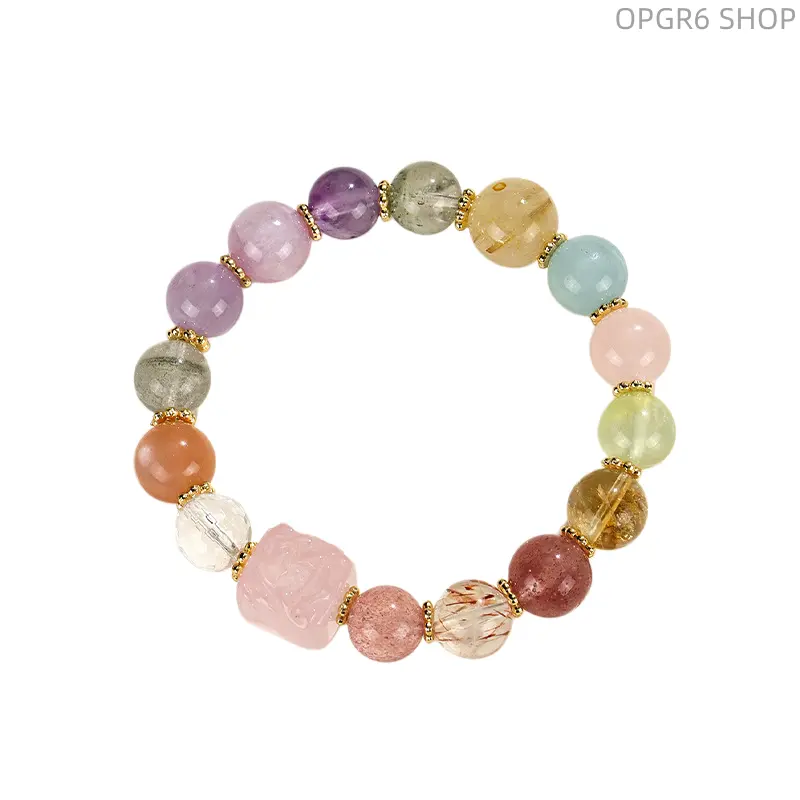 Oriental Wenwan Multi Gemstone Square Bead Bracelet, Natural Crystal Phoenix Peony Nine Tailed Fox Charm, Wealth & Love Attracting Lucky Crystal Hand Ornament Daily Travel Matching
