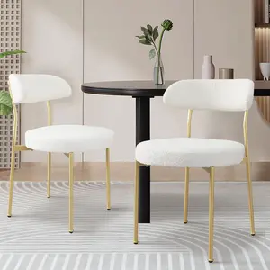 Boucle Dining Chairs Set of 2/4, Round Upholstered Dining Chairs with Metal Legs,  Kitchen