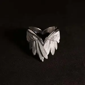 Creative angel wings index finger ring open adjustable ring neutral style brushed wing ring