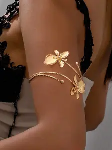Elegant Flower Bracelet, Fashionable Arm Cuff for Women, Simple Metal Bangle, Ladies' Sleeve Accessory, Stylish Jewelry, Trendy Fashionable Accessories