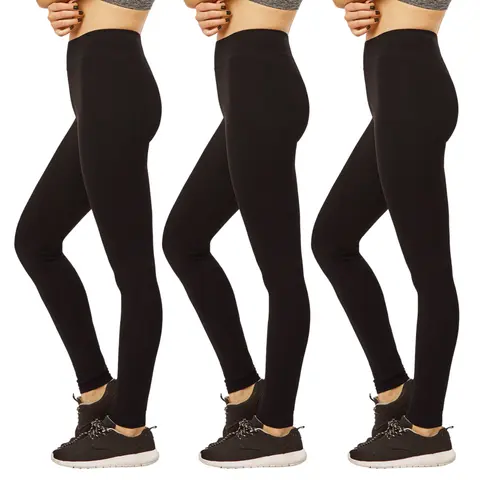 Women's 3-Pack Premium Cotton Full-Length Plus Size Leggings - High Wide Waistband, Tummy Control, No See-Through, S-3XL, Yoga Skinny Pants, Yoga Gym Activewear Bottoms