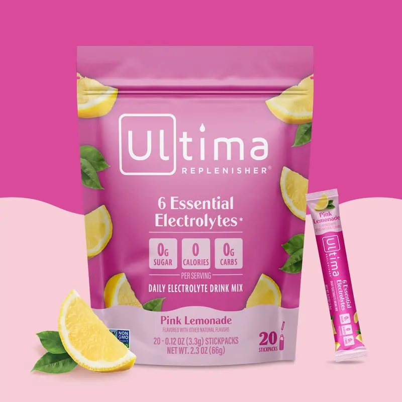 Ultima Replenisher Pink Lemonade Daily Electrolyte Drink Mix – 20 Sugar-Free Hydration Packets with 6 Key Electrolytes, Vitamin C & Zinc – Vegan, Keto & Non-GMO