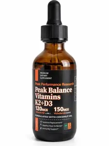Peak Balance Vitamin K2 D3 Drops 120mcg 150mcg with Coconut Oil Heart Bone and Immunity Support