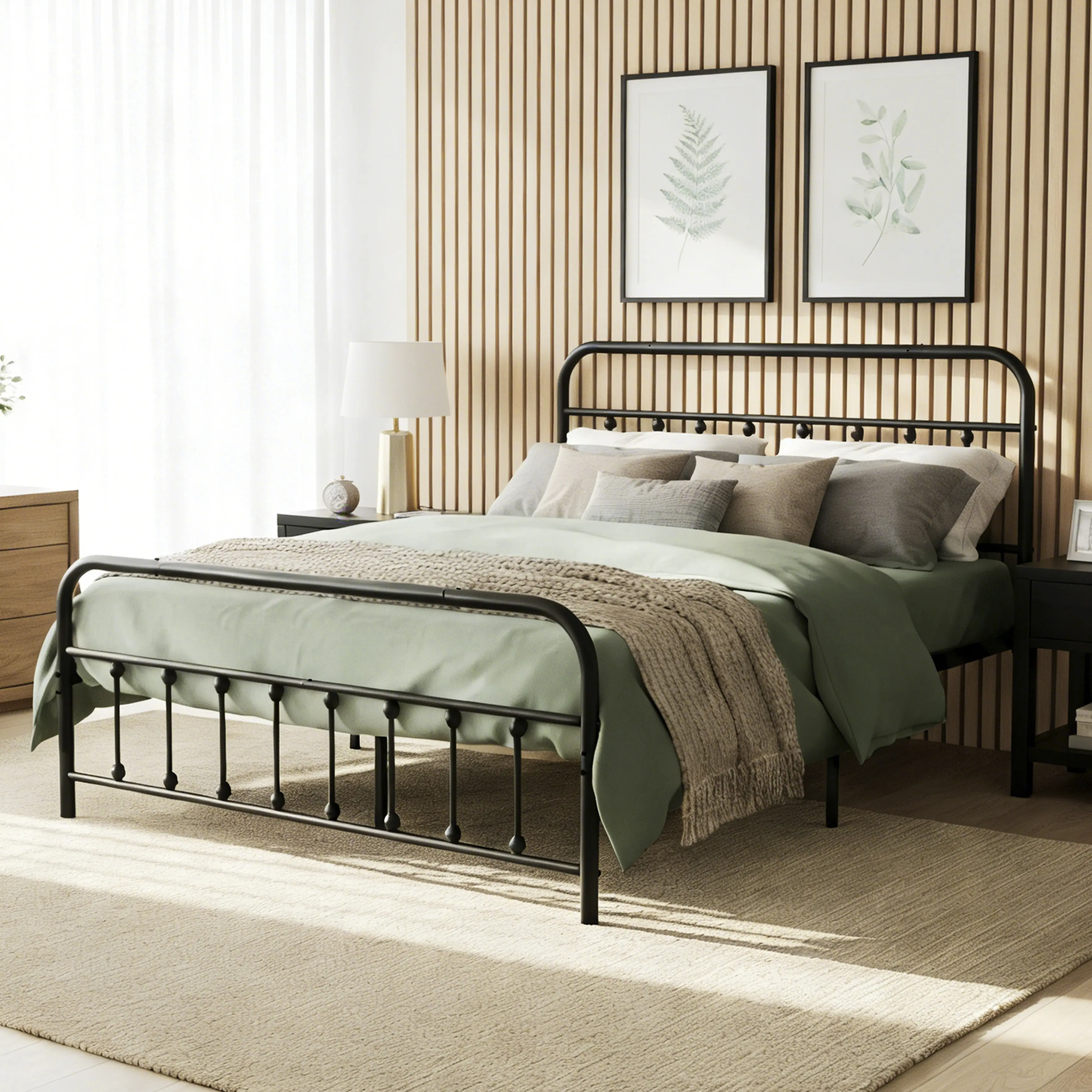 Classic Full-Size Metal Bed Frame with Sturdy Slats, Center Support Legs for Bedroom, Dorms | Home Essentials Indoor Furniture