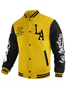 Los Angeles Color - Block Baseball Jacket, Spring and Autumn Casual Loose Hooded Pilot Jacket, Los Angeles LA Letter Trendy Text Print