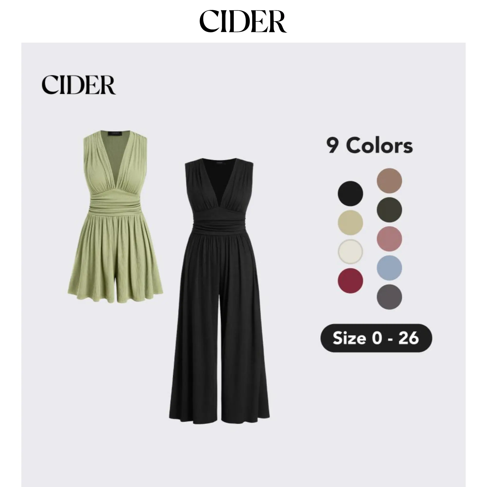 Cider Women's V-neck Ruched Solid Wide Leg Romper with Pocket, Stretchy Spring Jumpsuit, Springtime Casual Outfits, Lady Comfortable Stretchy Short Jumpsuit, Spring Downtown Girl Clothes, Ladies Spring Casual Wear