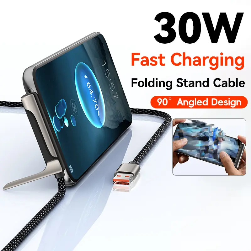 KAXOE 30W Foldable Stand Charger Cable Braided Fast Charging Cable with Multi-Function Holder Usb iPhone Compatible with iPhone 6 7 8 Plus for iPhone Xs Max XR for iPhone 11 12 13 14 Pro Max