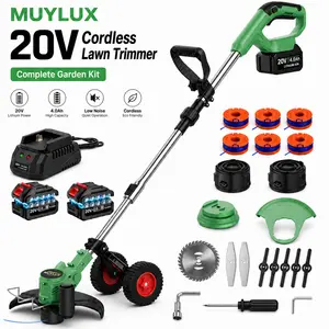 20V Cordless   3-in-1  Weed Wacker with 2 Batteries, Brush Cutter, Lawn Edger, Wheels & Multiple Blades for Garden Yard