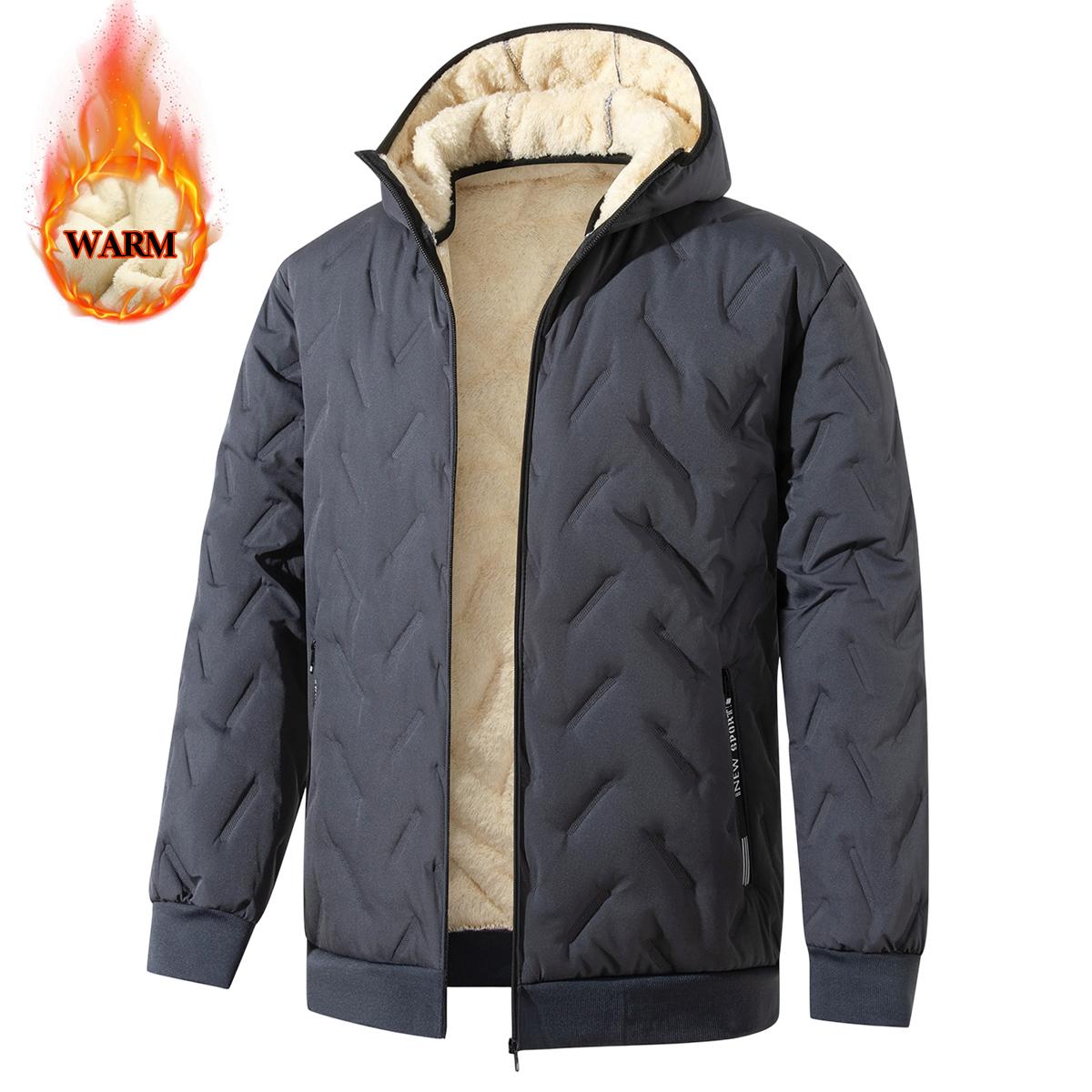Men's Padded Hooded Jacket - Menswear Top with Full-Zip Fleece Lining, Side Pockets, Poly Fabric, Lightweight Non-Bulky Casual Design - Ideal for Freezing Mornings, Camping, Jackets, Tops