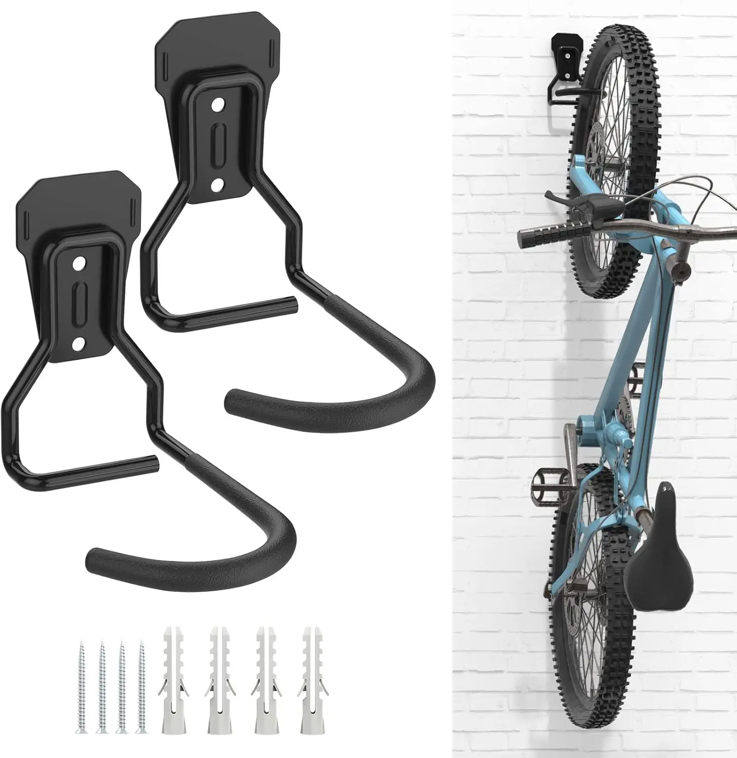 Moko Heavy Duty Bicycle Wall Mount [2 Pack] - Fixed Iron Hook Hanger Brackets with Screws, Vertical Garage Storage for Easy Hanging & Detaching, Bicycle Rack