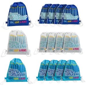 12" x 15" Medium Hanukkah Nonwoven Drawstring Bags - 12 Pc.