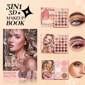 Three Tier Flip Page Makeup Book, Sleek Cosmetic Palette with Eyeshadow Palette, Blush, Highlighter, Bronzer/Contour, Compact Travel Friendly Beauty Makeup Palette Set, Gift for Women Teens