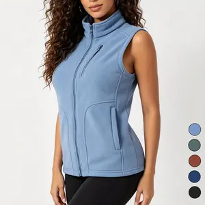 Women’s stand collar full-zip fleece vest — sleeveless, warm layering outerwear