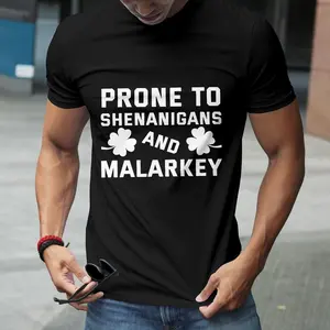 Vintage Style T-Shirt with St. Patrick’s Day Letter Print – Polyester Knit Short Sleeve Casual Tee for Spring Summer Fall, Unisex Fit