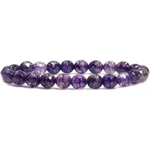 Faceted Purple Agate Gem Semi Precious Gemstone 8mm Ball Beads Stretch Bracelet 7" Unisex