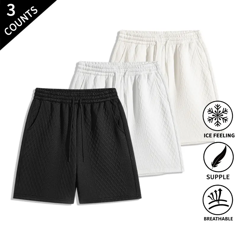 3-Pack Men’s Ice-Feel Textured Casual Shorts — Breathable, supple summer shorts with an elastic waistband and drawstring