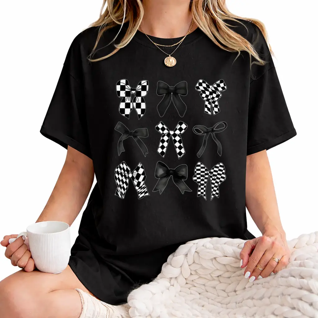 Women'S Clothing, Casual Bow Print T-shirt-Short Sleeve, Round Neck, Machine Wash, Summer Spring Fashion Tops, Spring Leisure T-shirt |   round Neck T-shirt