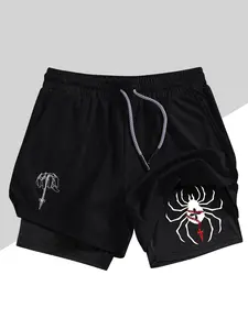 Men's Belief Conquers Fear Printed Gym Shorts, Fitness Shorts, Athletic Shorts, Stretch Knitted Fabric, Perfect for Running Training Yoga Outdoor Activities, Sporty Casual Style