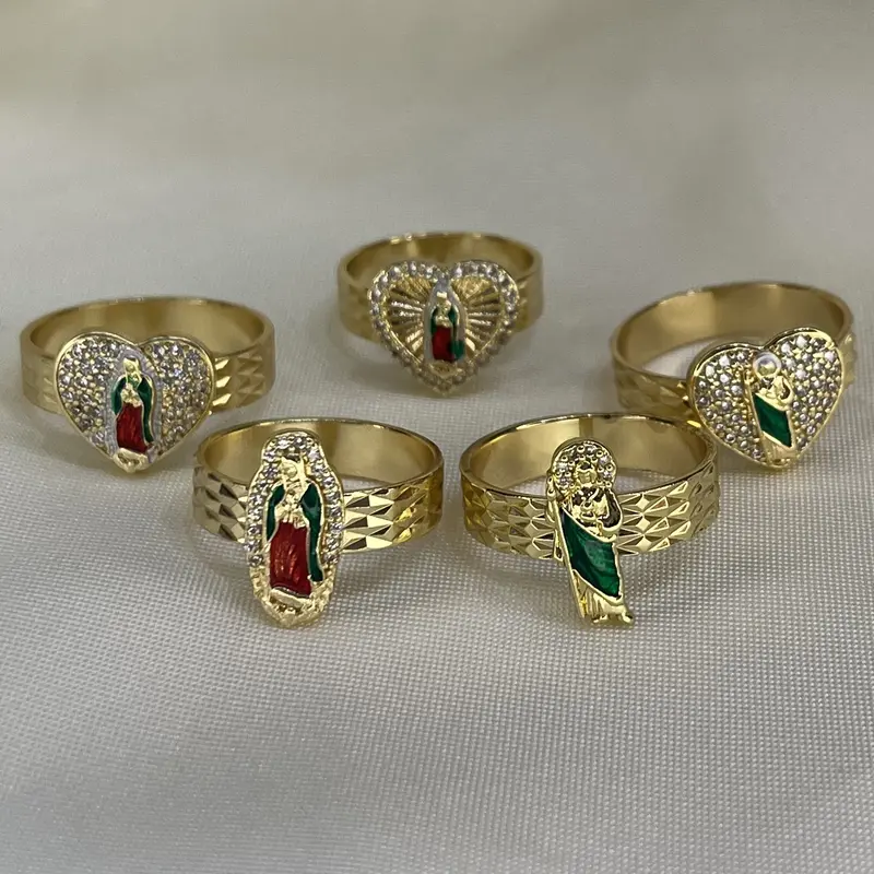 Gold Plated San Judas and La Virgen de Guadalupe Rings - Sizes 7-10 Religious Symbolism Religious Jewelry