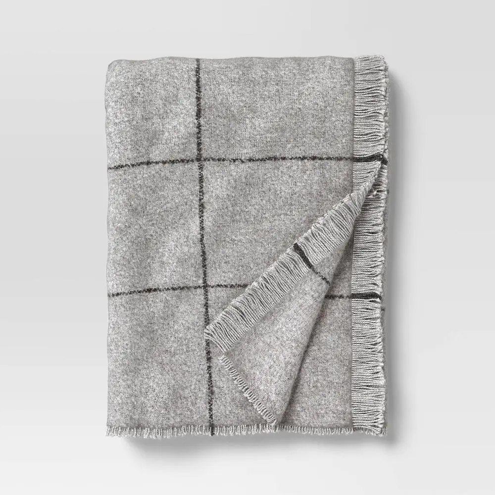 Windowpane Boucle Throw Blanket, Gray-Charcoal Color - Threshold, Soft Home Decor Blankets