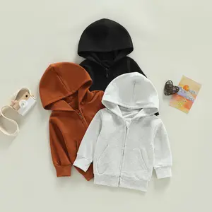 Toddler Baby Boy Girl Zip Up Hoodie Jacket Solid Color Sweatshirt Kids Outerwear Winter Clothes with Pockets 1-5Y