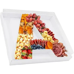 12.5inch Fillable Paper Mache Number Letter Cardboard Cutouts Charcuterie Board Food Sweet Cupcake Tray Party Decorative Box (Letter A, White)