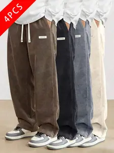 4-Pack Men’s Vintage Corduroy Casual Pants, Loose Straight Cut, New for Spring/Autumn