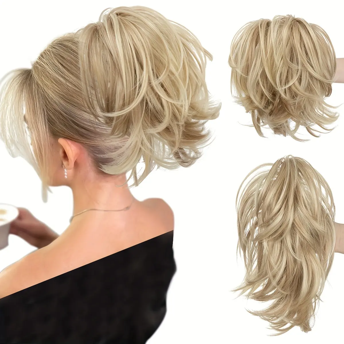 Claw Clip Messy Bun Hair Piece Straight Fake Hairpieces Bendable Metals Short Ponytail Hair Extensions Synthetic Halloween Christmas