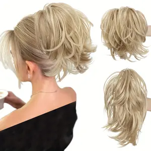 Claw Clip Messy Bun Hair Piece Straight Fake Hairpieces Bendable Metals Short Ponytail Hair Extensions Synthetic Halloween Christmas Strawberry Blonde Curly