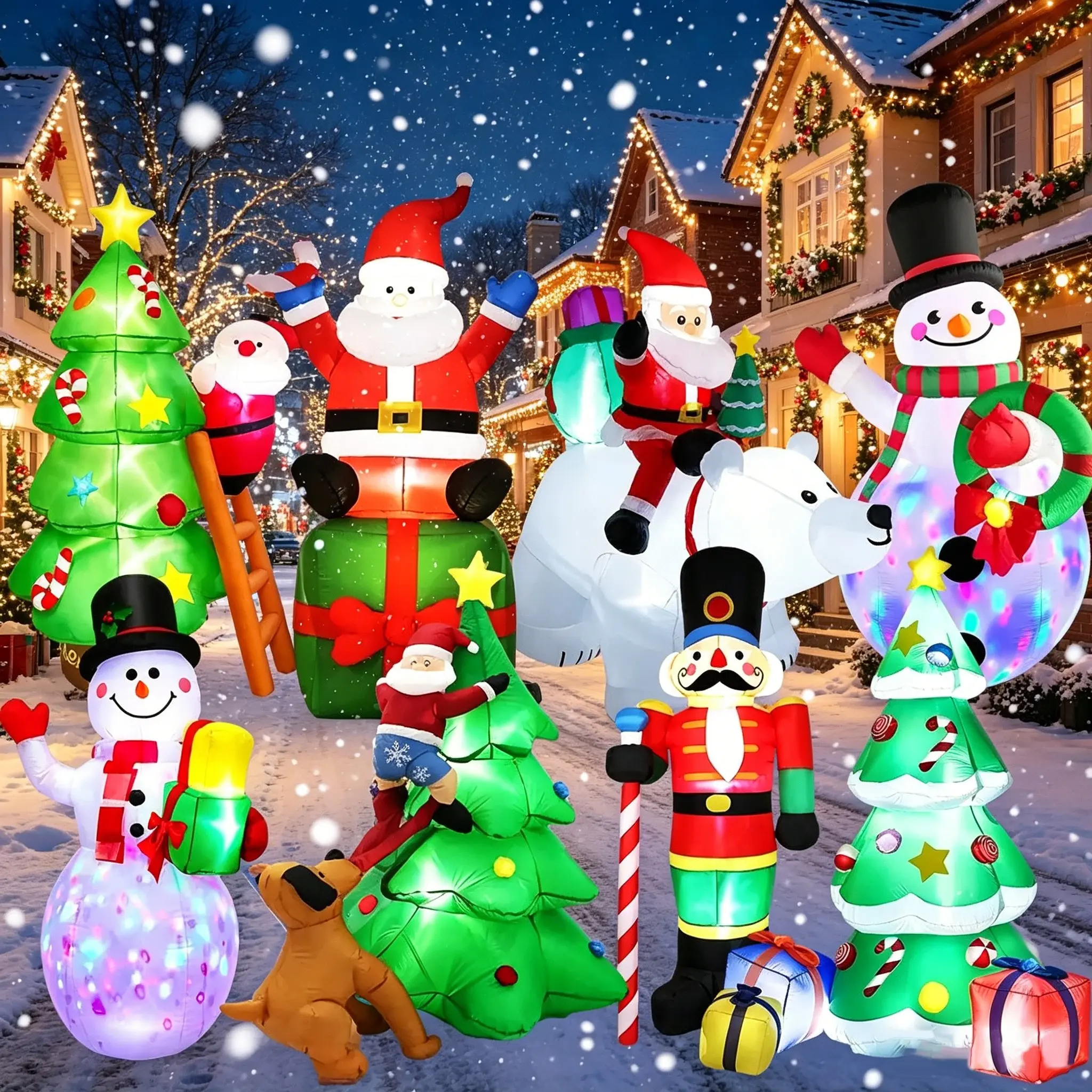 Christmas Inflatables Outdoor Decorations, 3 Inflatable Santa Claus Climbing Wall with Built in LED Lights, Funny Christmas Blow Up Yard Decoration for Xmas Tree Roof Lawn Balcony
