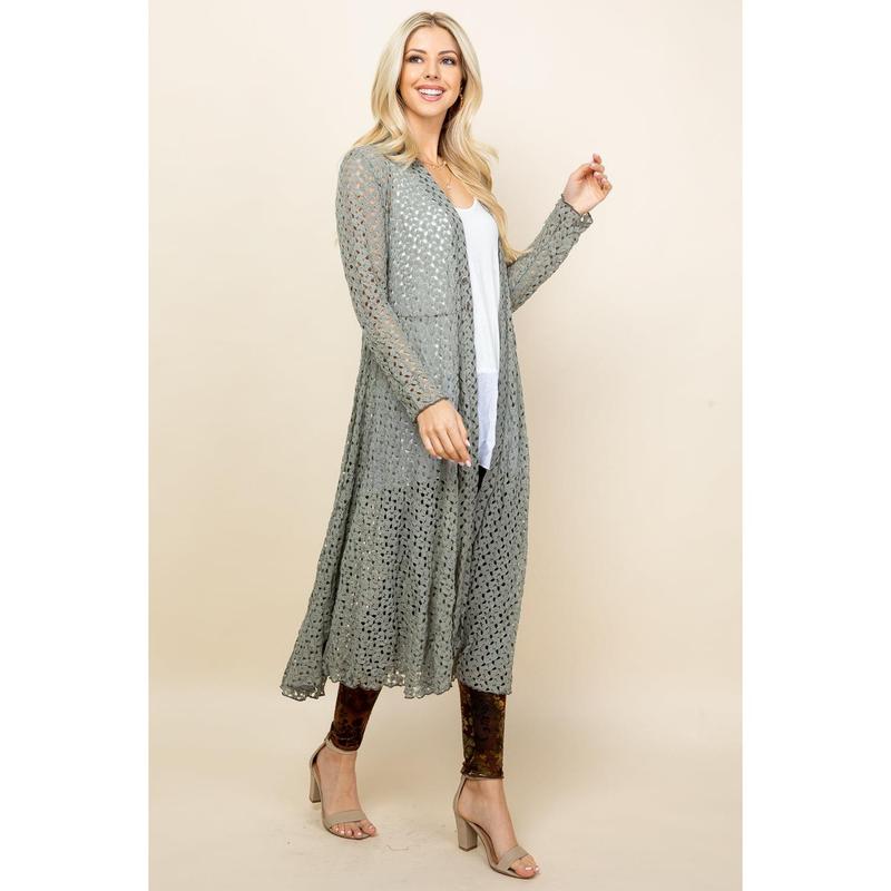 Sage Crochet Lace Long Jacket – Boho Women's Duster | Made in USA