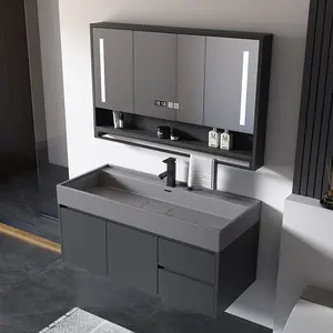 Modern Bathroom Vanity with Ceramic Basin and Smart Glass Washstand