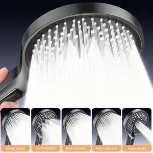 High-Power Shower Head with 5 Spray Modes, Handheld and Ceiling/rainfall Shower System, Gunmetal, Large Panel High Flow Discharge