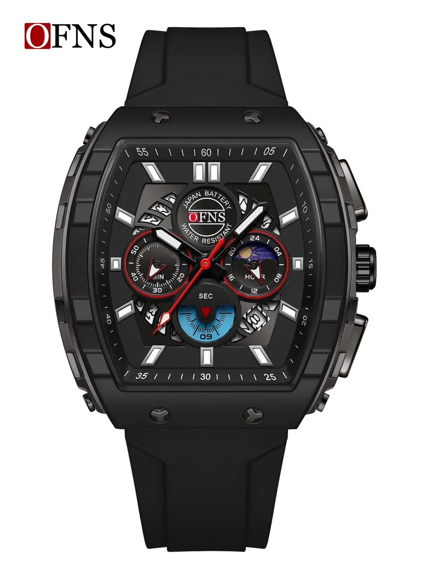 OFNS Quartz Watches for Men Luminous Analog Watch Waterproof Chronograph Calendar Silicone Strap Outdoor Sports Watch, Multifunctional Watch, for Party, Daily Decor & Gift with Box, Analog Wristwatches