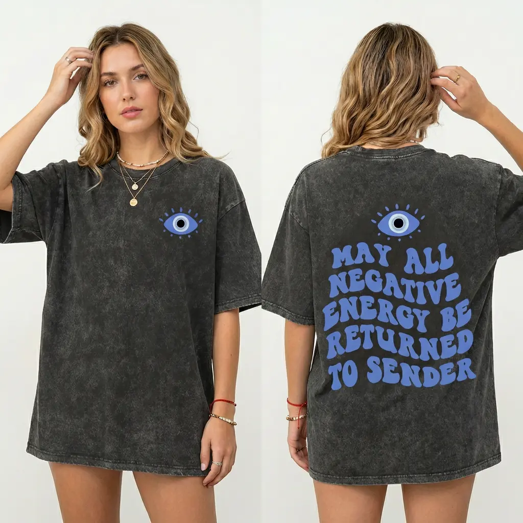 Evil Eye Return To Sender T-Shirt Acid Wash Oversized Graphic Tee Spiritual Protect Your Energy Karma Shirt Y2K Aesthetic Streetwear Top