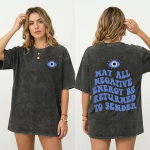 Evil Eye Return To Sender T-Shirt Acid Wash Oversized Graphic Tee Spiritual Protect Your Energy Karma Shirt Y2K Aesthetic Streetwear Top