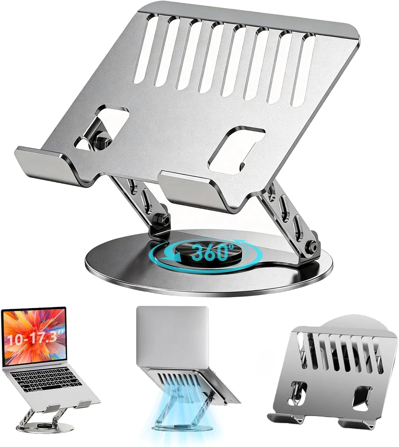 Laptop Stand for Desk - All-Metal Ergonomic Computer Stand & Laptop Riser, 360° Rotatable & Adjustable & Foldable, Laptop Holder for MacBook Pro/Air, Dell XPS, HP, Notebooks (10-17.3"), Gray