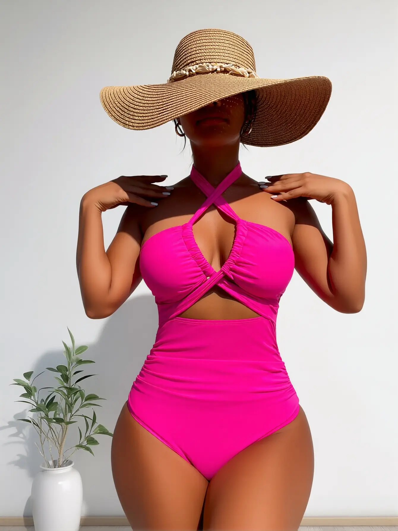 Women's Hot & Bold Color-Block Openwork Crisscross Neck 1-Piece Swimsuit - Adjustable Straps, Openwork Cut, Bodycon Highwaist, Quick-Dry, UV Resistant, Multi-Color Swimwear for Sports & Outdoor Use, Swimming Women's One-Pieces, Full-Body Women's One-Piece