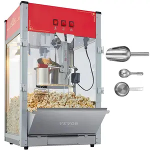【Summervibes】VEVOR Popcorn Maker,  1440W Popcorn Popper Machine, 12 Oz Kettle Makes 80 Cups per Batch, Countertop Popcorn Maker with Tempered Glass, 3 Stainless Steel Scoops, Movie Theater Style, Red
