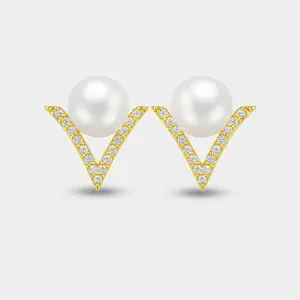 V-Shape Pearl Studs