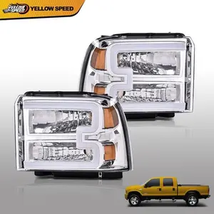 LED DRL Clear/Chrome Headlight Fit For 05-07 Ford F250 F350 F450 F550 Super Duty