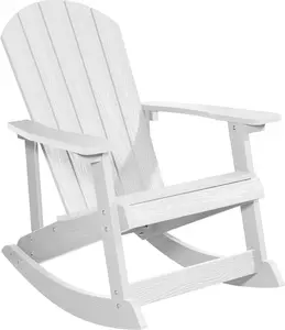 Outdoor Rocking Chair, White Adirondack Rocker with Wide Back, Low Maintenance HIPS Material, Ergonomic Design for Lawn, Porch, Backyard, Indoor, Garden Furniture